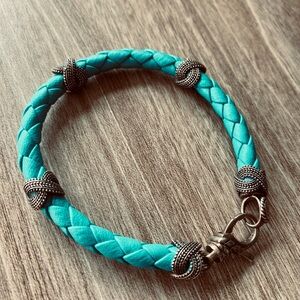 JAI Turquoise Leather Braided Bracelet with 925 Silver Detailing